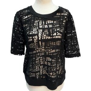 ADDISON Black Short Sleeve Perforated Fabric Cropped Size M